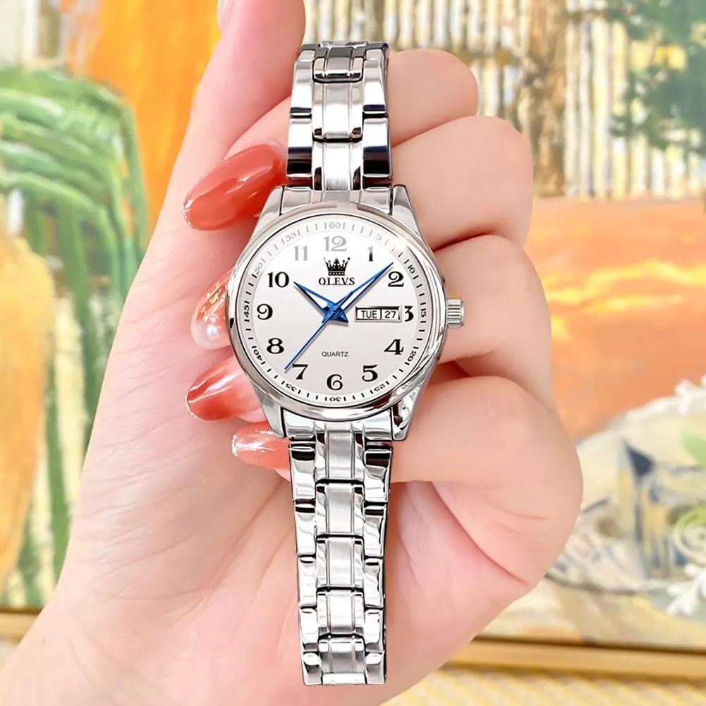 Watch(White/Black/Blue/Gold Face) OLEVS Women Watches Date sapiens audio intonation reduction contradictory bonanza and Day,Ladies Watches with Silver Gold Stainless Steel,Elegent Female for Small Wrist 