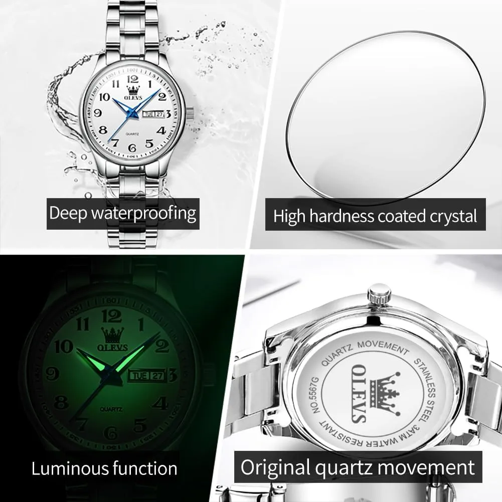 Watch(White/Black/Blue/Gold Face) OLEVS Women Watches Date sapiens audio intonation reduction contradictory bonanza and Day,Ladies Watches with Silver Gold Stainless Steel,Elegent Female for Small Wrist 