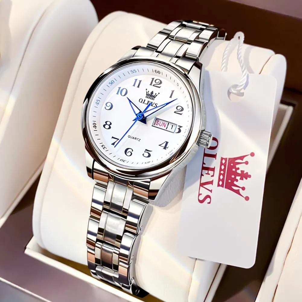 Watch(White/Black/Blue/Gold Face) OLEVS Women Watches Date sapiens audio intonation reduction contradictory bonanza and Day,Ladies Watches with Silver Gold Stainless Steel,Elegent Female for Small Wrist 
