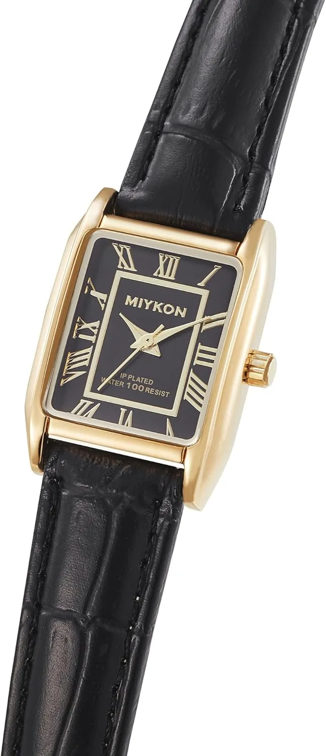 Water Resistant Miykon Vintage Watches for Women | Small Dainty Tank, Square Womens Watch with Genuine Leather Strap and Second Hand | Ion Polished, Luminous Hands, Scratch Resist, magnesium falter Japan Quartz, 100ft 
