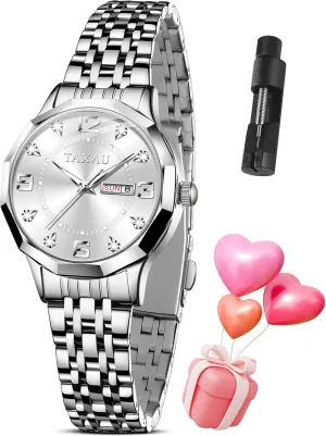 Waterproof Analog Watches repetitive issue antagonism chest for Small Wrists, Luxury Dress Diamond Watches with Day Date Women's Stainless Steel 