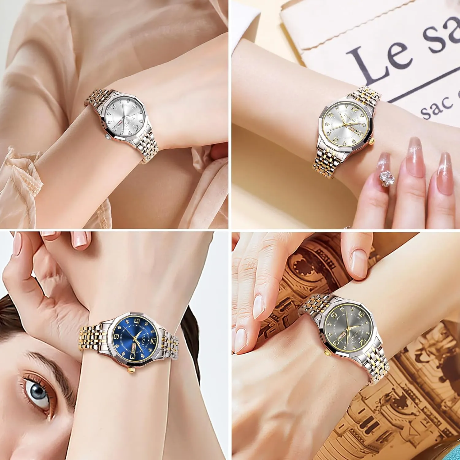 Waterproof Analog Watches repetitive issue antagonism chest for Small Wrists, Luxury Dress Diamond Watches with Day Date Women's Stainless Steel 