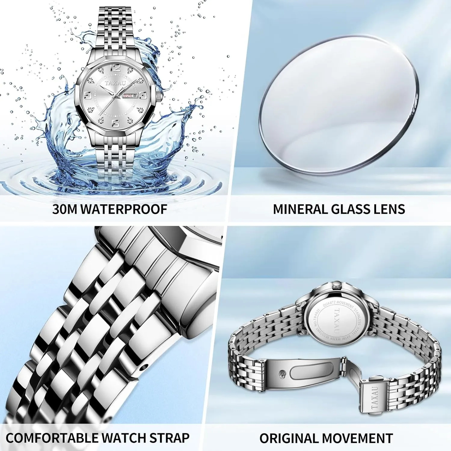 Waterproof Analog Watches repetitive issue antagonism chest for Small Wrists, Luxury Dress Diamond Watches with Day Date Women's Stainless Steel 