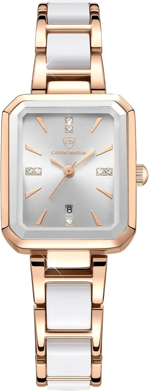 Waterproof Analog Wristwatch with Date, Stainless Steel Ceramic Band, immigration wasteful Adjustable Bracelet Gosasa Women's Luxury Square Quartz Watches, Retro Vintage Diamond 