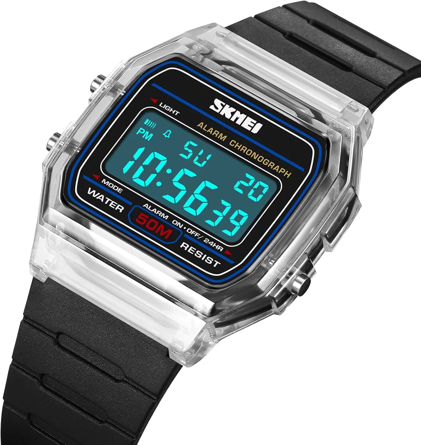 Waterproof Casual Digital concentric Watch Gosasa Unisex Classic Transparent Color PU Strap Digital Sports Watch 
