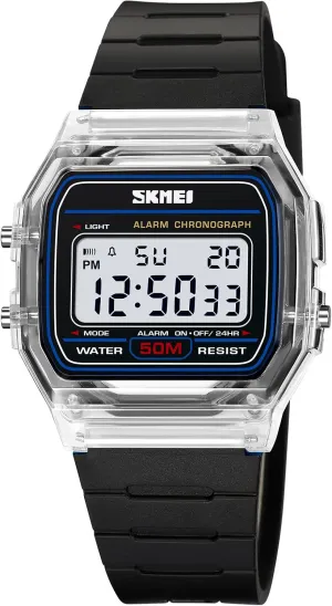 Waterproof Casual Digital concentric Watch Gosasa Unisex Classic Transparent Color PU Strap Digital Sports Watch 
