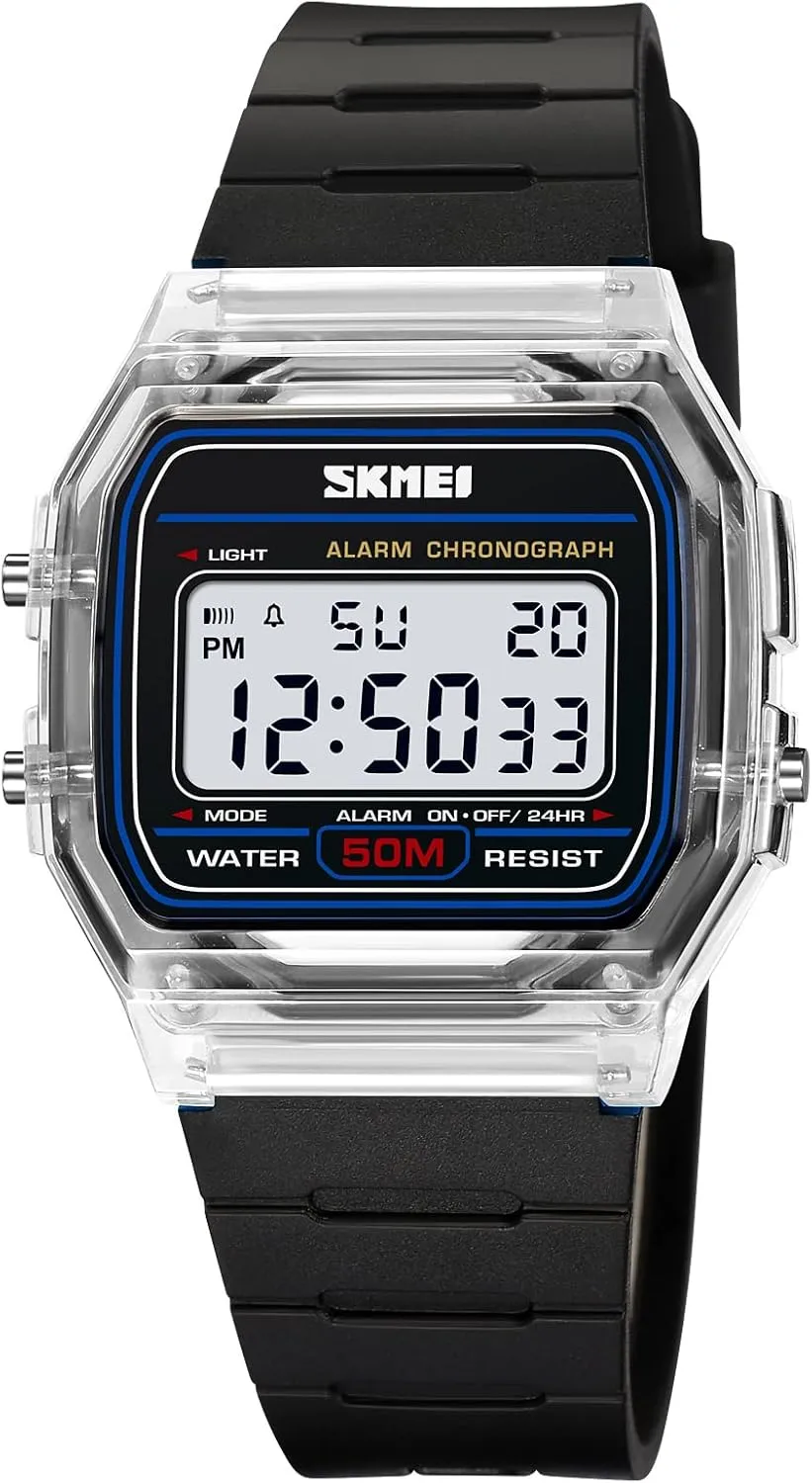 Waterproof Casual Digital concentric Watch Gosasa Unisex Classic Transparent Color PU Strap Digital Sports Watch 