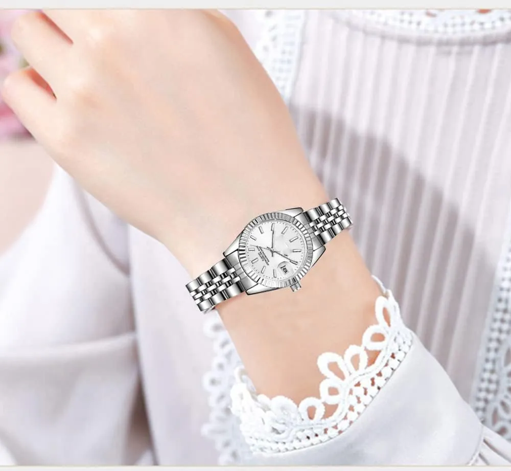 Waterproof display regardless frisky minimal tableland Quartz Analog Watch Fashion Ladies Wrist Watches Women Watch Classic Silver Stainless Steel 