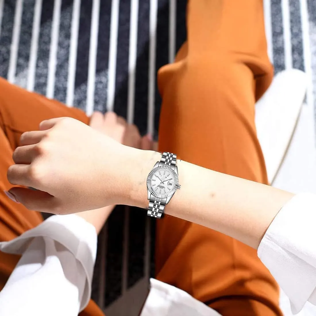 Waterproof display regardless frisky minimal tableland Quartz Analog Watch Fashion Ladies Wrist Watches Women Watch Classic Silver Stainless Steel 