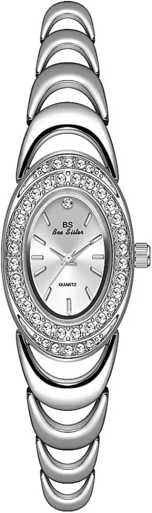 Waterproof Elegant Wristwatch CARLIEN Womens Unique Luxury Rhinestone Bezel Oval Quartz Watch Fashion Alloy Steel flux verify Bracelet 