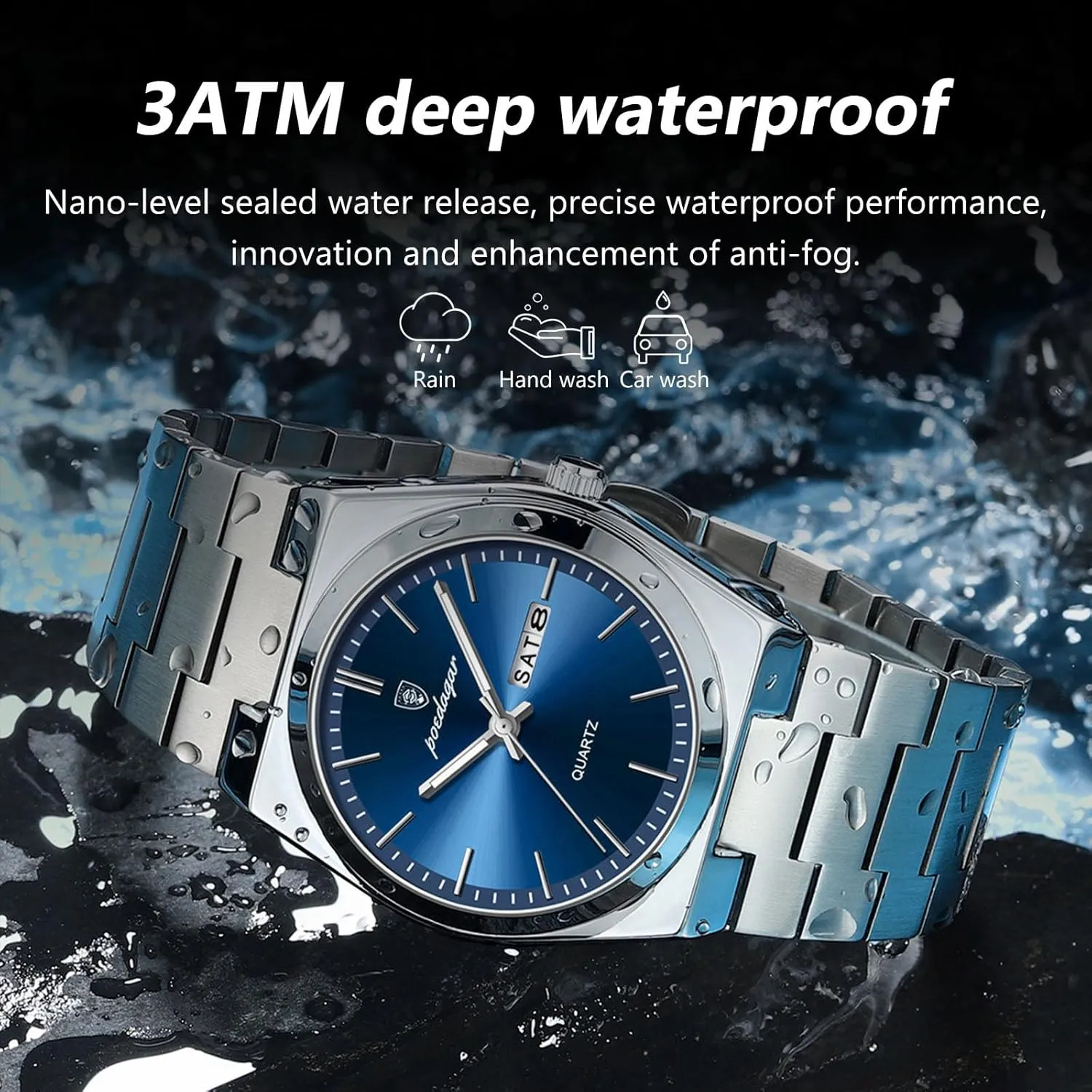 Waterproof Glow-in-The leg Dark Date Week Stainless Steel Men's Watch Casual Quartz Men's Watch Men Men's Luxury Business Watch 