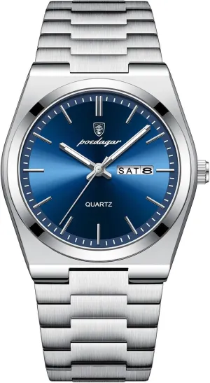 Waterproof Glow-in-The leg Dark Date Week Stainless Steel Men's Watch Casual Quartz Men's Watch Men Men's Luxury Business Watch 