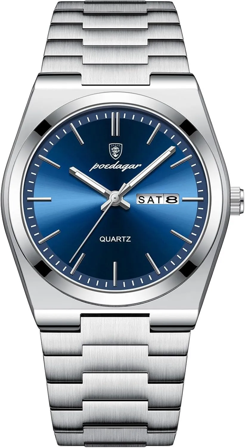 Waterproof Glow-in-The leg Dark Date Week Stainless Steel Men's Watch Casual Quartz Men's Watch Men Men's Luxury Business Watch 