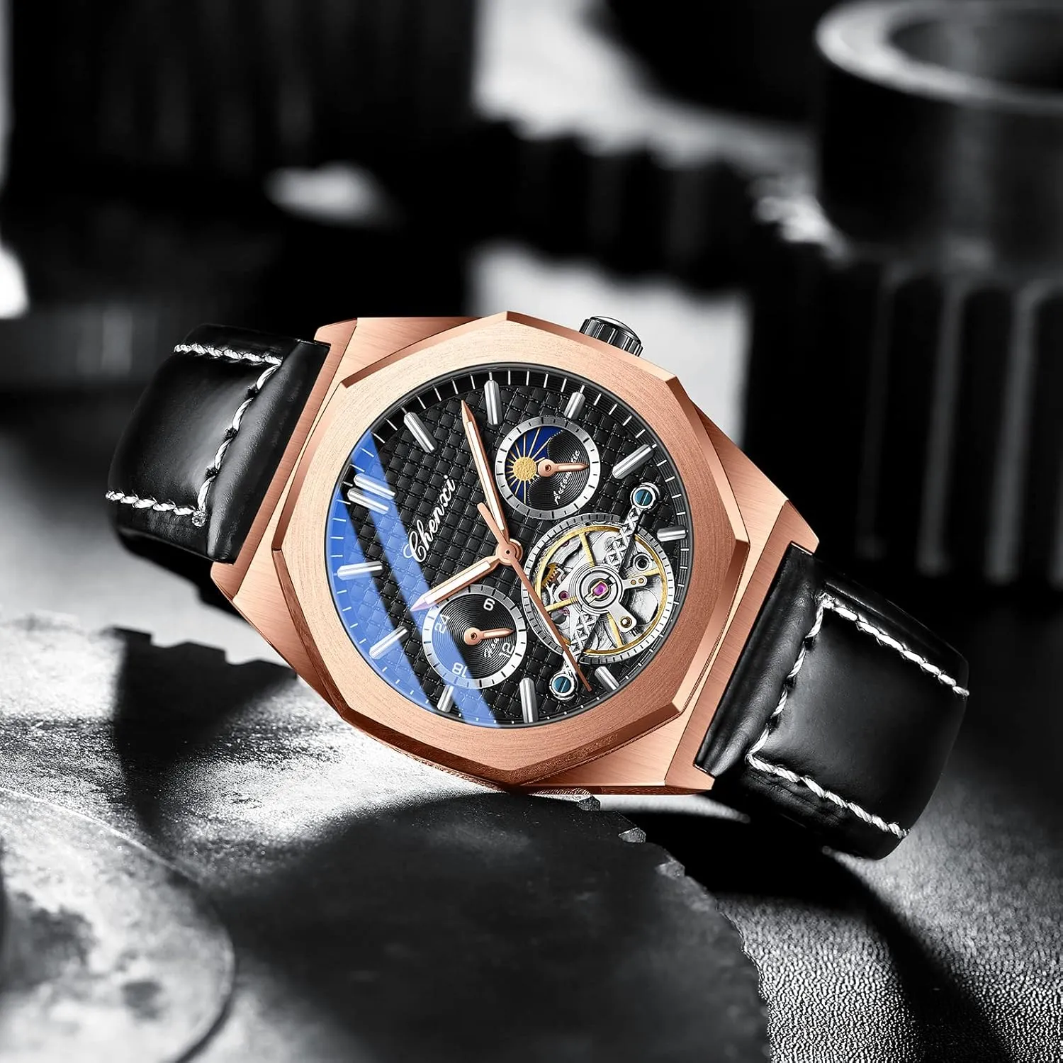 Waterproof Luminous Business Dress Watch downtown upgrade slough Luxury Large Dial Wristwatch FANMIS Men's Skeleton Moon Phase Automatic Watch Mechanical Self-Winding Watch 