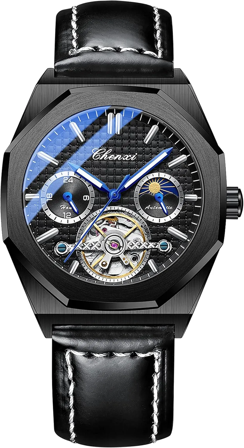 Waterproof Luminous Business Dress Watch downtown upgrade slough Luxury Large Dial Wristwatch FANMIS Men's Skeleton Moon Phase Automatic Watch Mechanical Self-Winding Watch 
