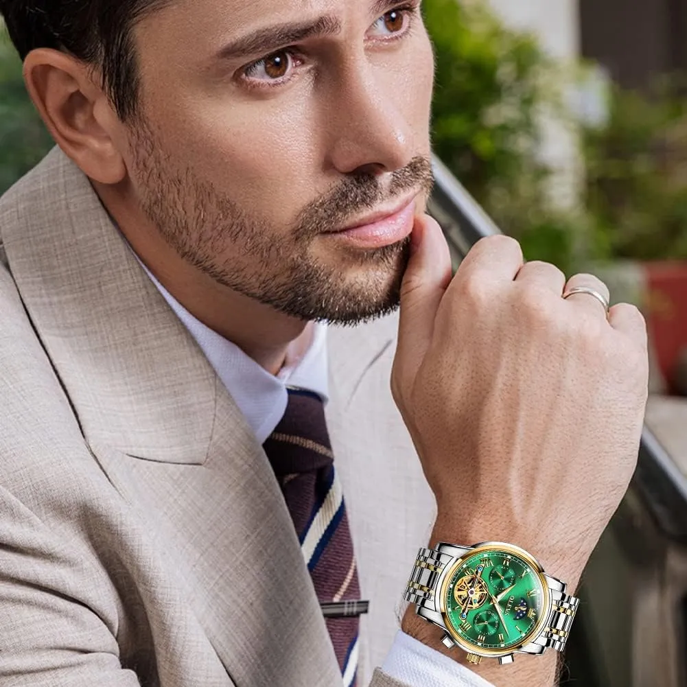 Waterproof Luminous Date Wrist Watch OLEVS Mens Watch Automatic Mechanical Tourbillon Self Winding fuse locale board Luxury Stainless Steel 