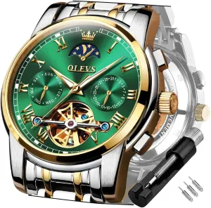 Waterproof Luminous Date Wrist Watch OLEVS Mens Watch Automatic Mechanical Tourbillon Self Winding fuse locale board Luxury Stainless Steel 