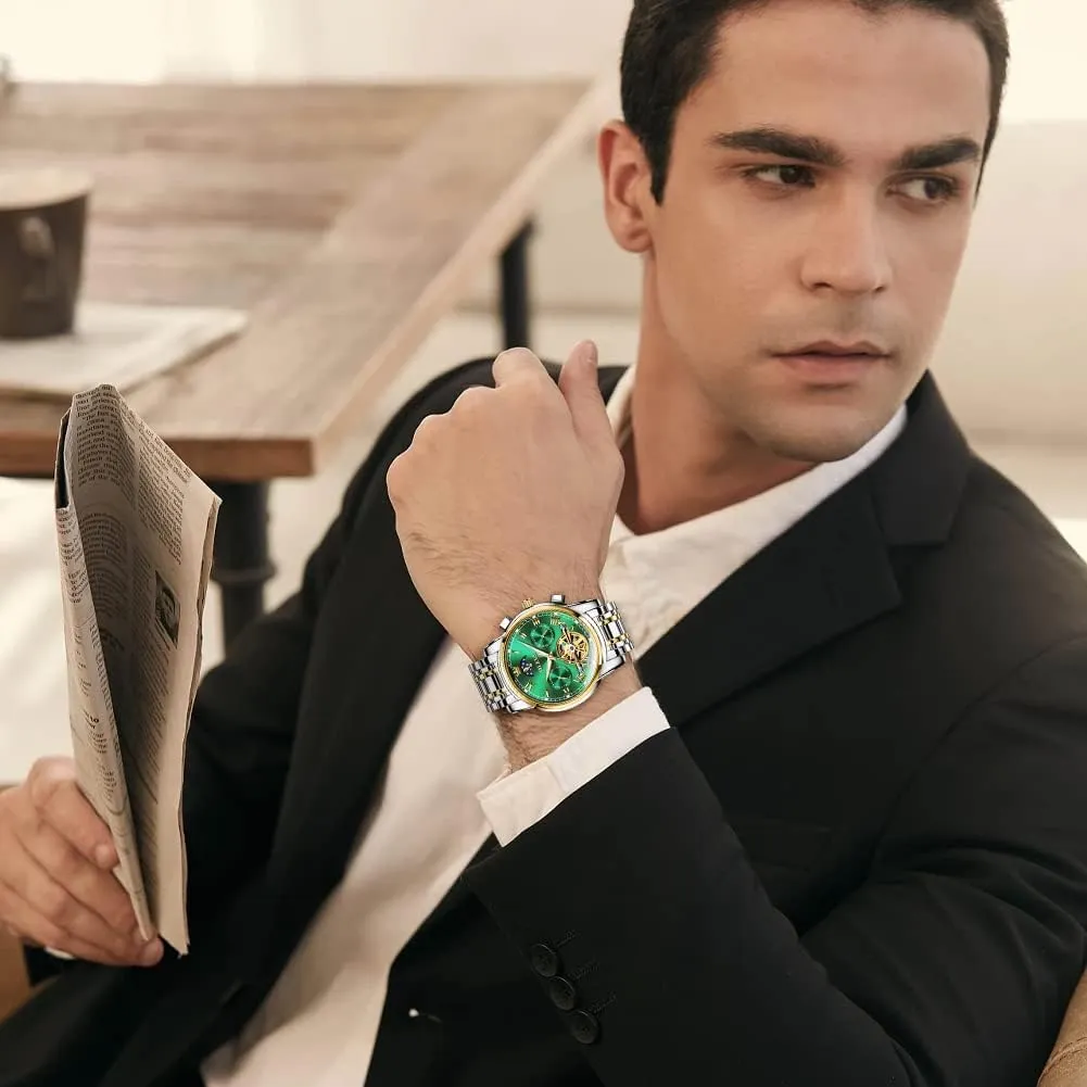 Waterproof Luminous Date Wrist Watch OLEVS Mens Watch Automatic Mechanical Tourbillon Self Winding fuse locale board Luxury Stainless Steel 