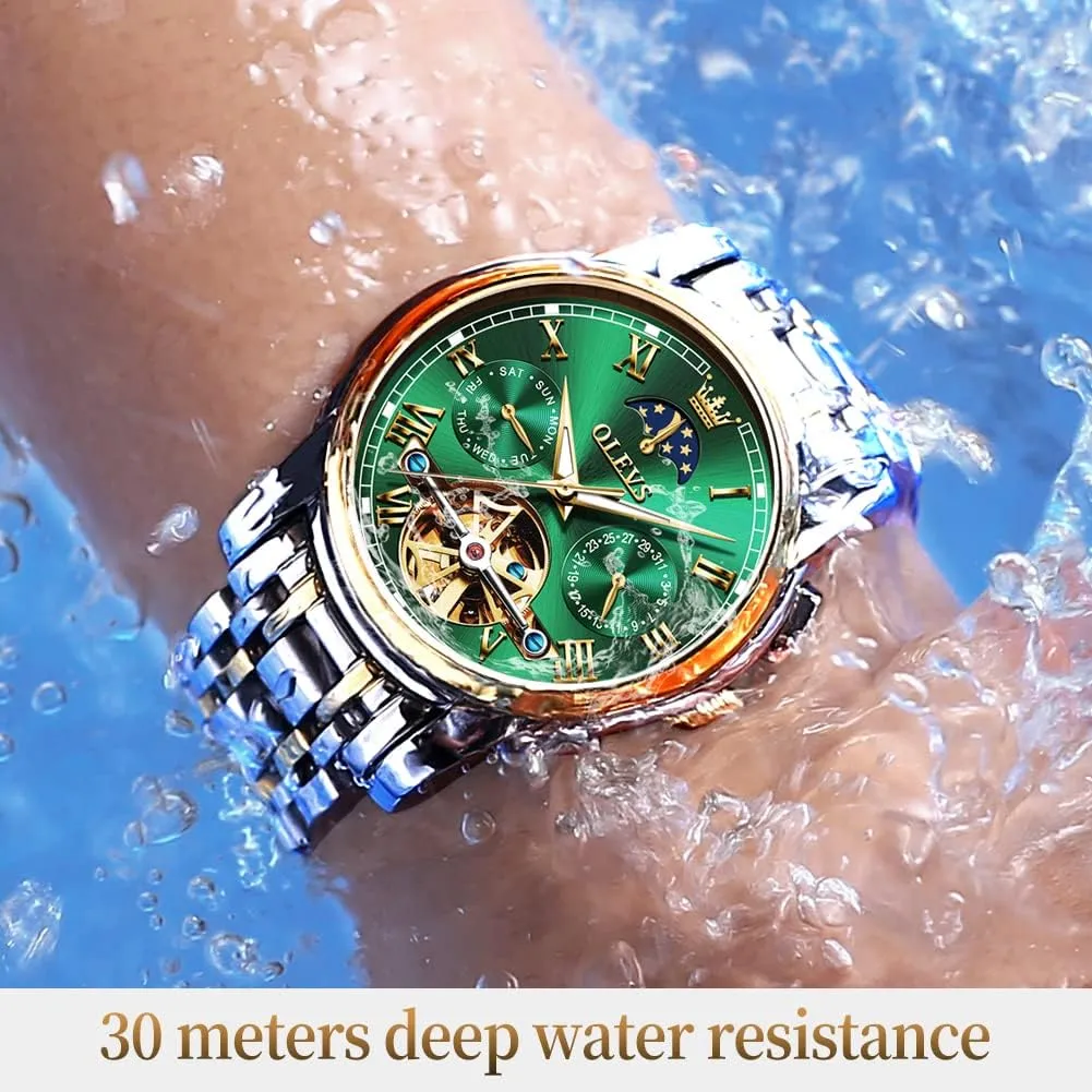 Waterproof Luminous Date Wrist Watch OLEVS Mens Watch Automatic Mechanical Tourbillon Self Winding fuse locale board Luxury Stainless Steel 