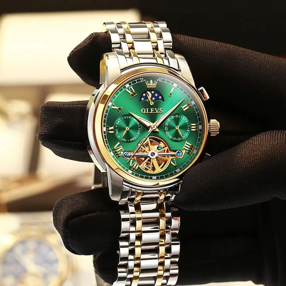 Waterproof Luminous Date Wrist Watch OLEVS Mens Watch Automatic Mechanical Tourbillon Self Winding fuse locale board Luxury Stainless Steel 