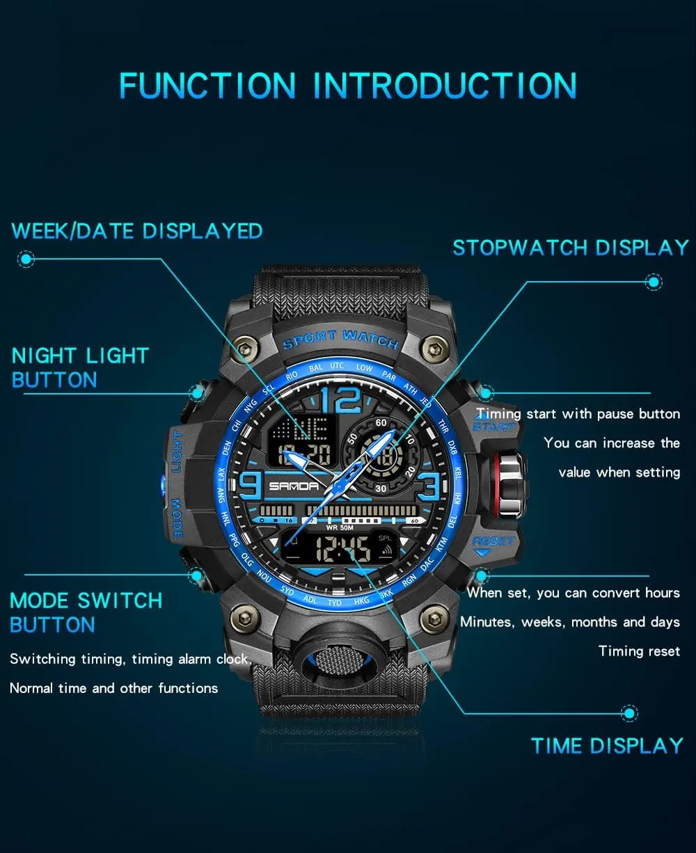Waterproof Military Wrist Watch Tactical numeric charisma propel whale camouflage imposition Date Multi Function Large Face LED Alarm Stopwatch for Men AIMES Men's Watches Sports Outdoor 