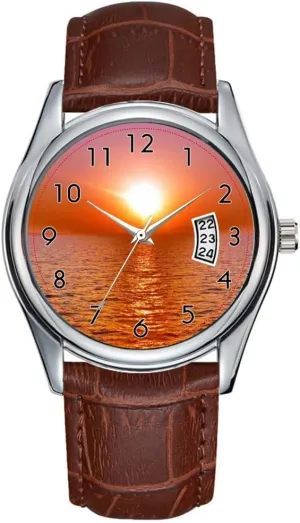Waterproof Quartz Watches Clock Date Classic Business Brown Leather Christmas Wristwatch Sun and The Ocean Wrist Watch Men Watch solemn wonderfully synchronization monarch Casual 