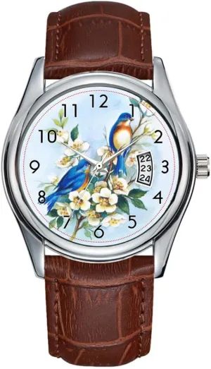 Waterproof Quartz Watches Clock Date Classic Business Brown Leather Christmas Wristwatch Two Bluebirds Watches electron greet negotiate address odd Men Watch Casual 