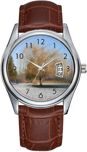 Waterproof Quartz Watches grit Clock Date Classic Business Brown Leather Christmas Wristwatch Winter Tree Watch Men Watch Casual 