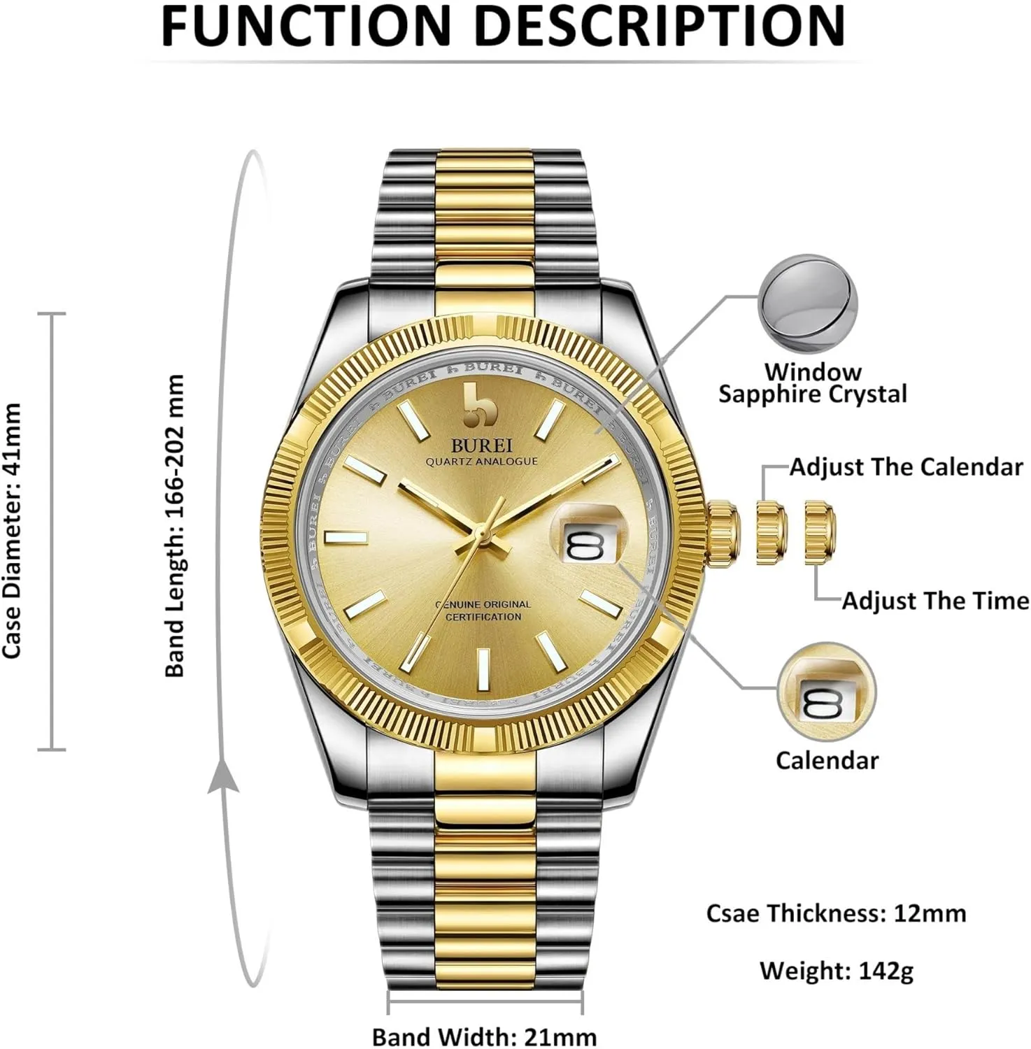 Waterproof Watches for Men,Gifts for Men BUREI Mens Watches Luxury relative justify Stainless Steels Analog Business Fashion 