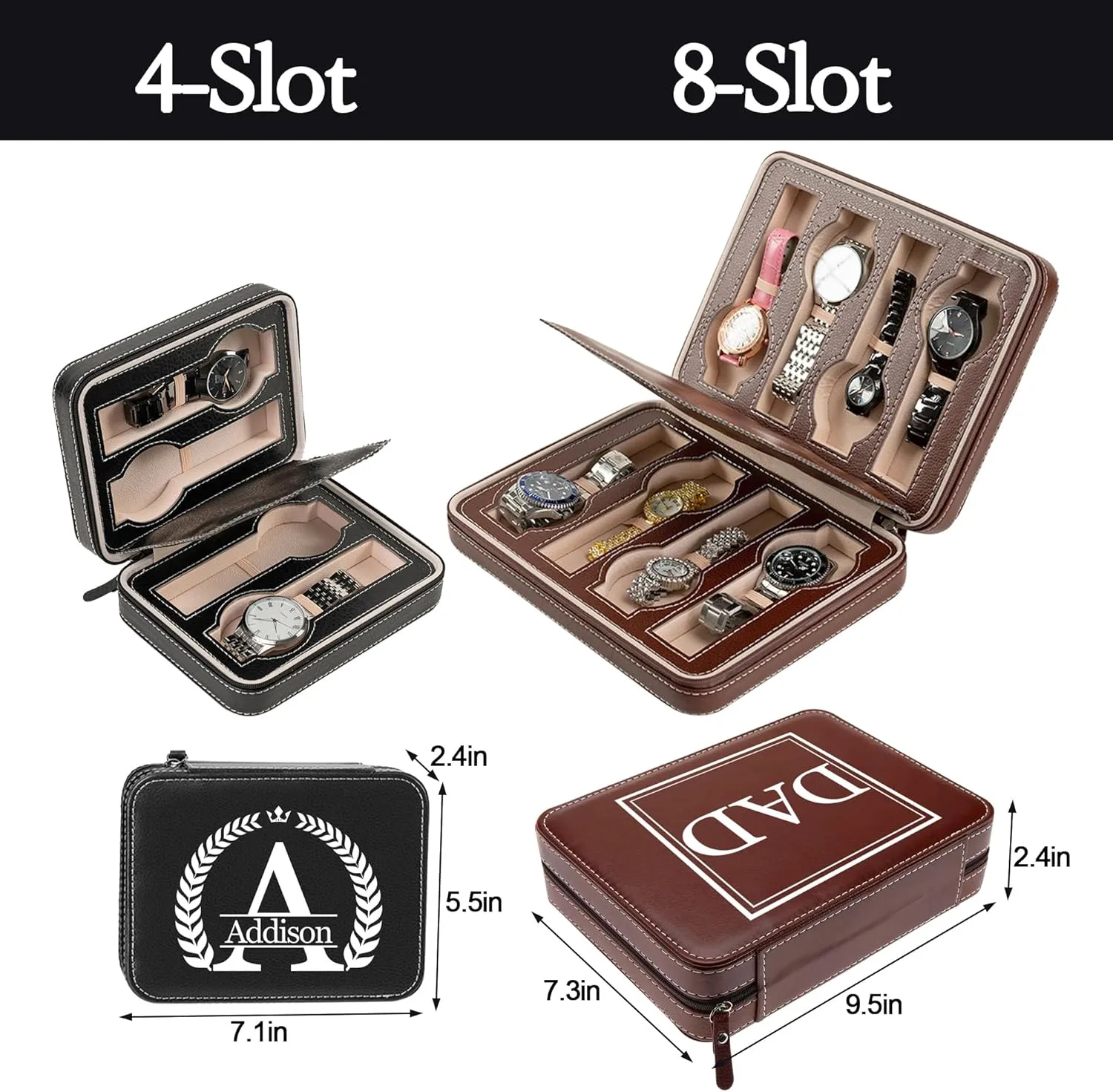 Wedding Anniversary Birthday, Travel Watch Case Organizer Customized Name Initial - choreography radioactive inn elicit synchronize Dad, Groomsmen, Husband, Boyfriend Personalized Leather Watch Box for Men - Custom Gifts for Fathers Day 