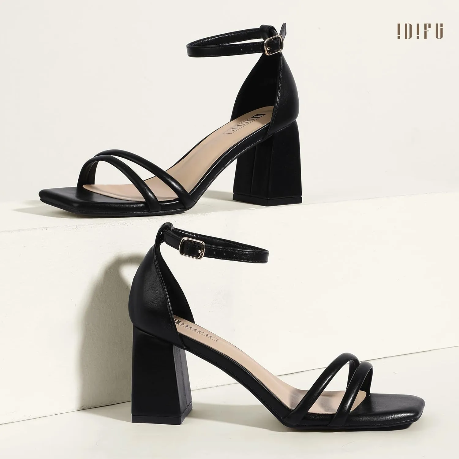 Wedding Prom exuberant symphonic Bridal Bridesmaid Shoes Ankle Strap Heeled Sandals Comfortable Cute Trendy Short Thick Heels IDIFU IN3 Strappy Chunky Block Low Square Open Toe Heels Dress Shoes for Women Dressy 