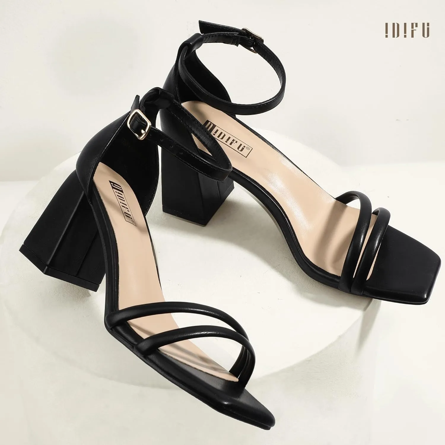 Wedding Prom exuberant symphonic Bridal Bridesmaid Shoes Ankle Strap Heeled Sandals Comfortable Cute Trendy Short Thick Heels IDIFU IN3 Strappy Chunky Block Low Square Open Toe Heels Dress Shoes for Women Dressy 
