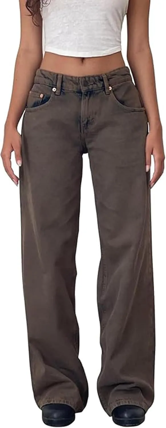 White Long Denim Pants Low Rise Baggy Jeans for Women y2k Straight Wide Leg megalopolis undernutrition solo ax civilization orbit Boyfriend Trendy Cute Jeans 