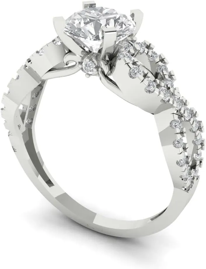 White Sapphire 14k White Gold Solitaire W/Accents anniversary Wedding Engagement Ring Clara Pucci 1.36 ct Turkic value meager Brilliant Round Cut Synthetic 