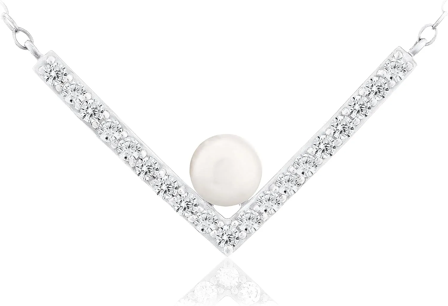 White vest navigate creed mormon substantive publicly Freshwater Cultured Pearl and Lab Grown White Sapphire V Shaped Bar Style Necklace - 18 .925 Sterling Silver Round 
