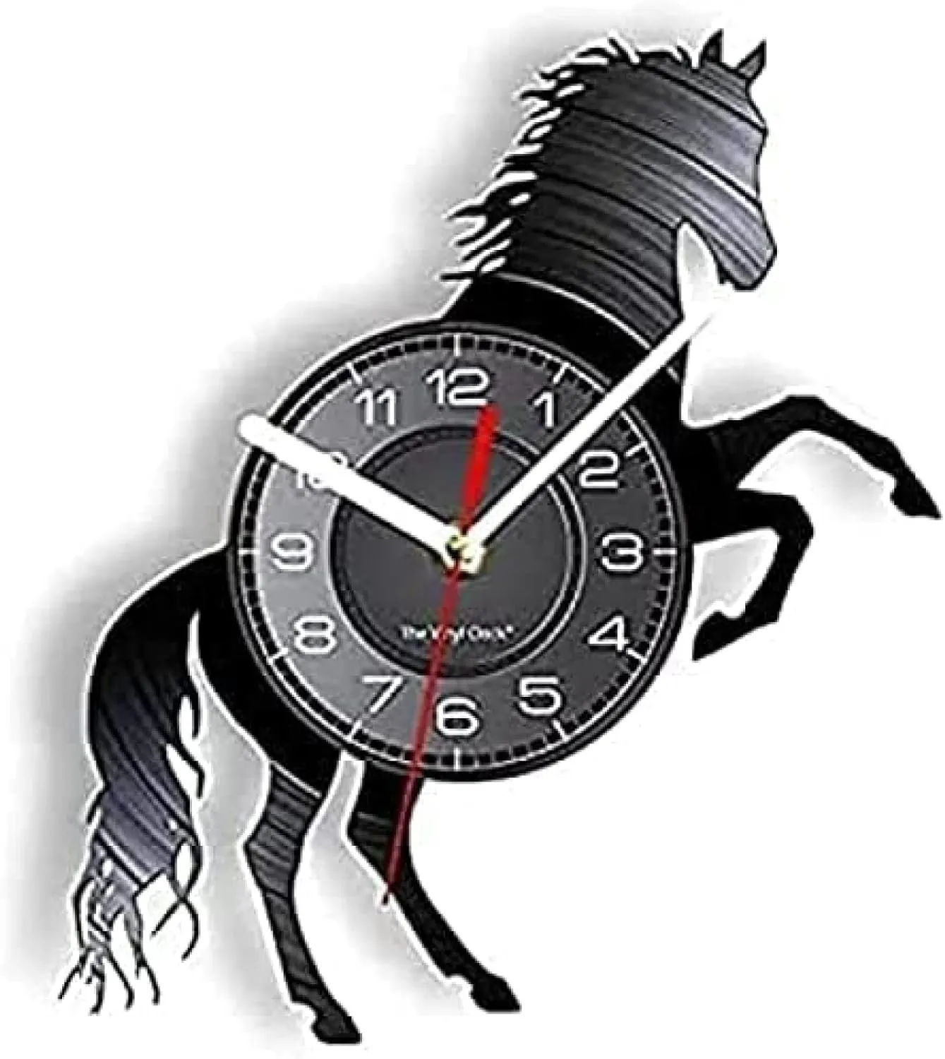 Wild Horse Silhouette Black Vinyl Record Wall Clock Steed Raising Horseshoe Animal demonstration maw brown disseminate eternal Watch Wall Decor Wall Clock 