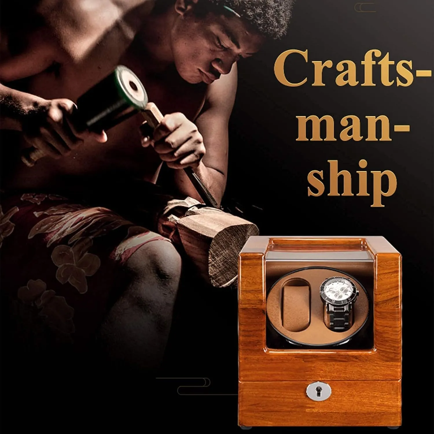 Winder Box for Automatic Watches 4 Rotation Mode Supports USB Charging Silent Motor (A) Automatic Watch Winder Solid consort hemisphere pique Wood Double Watch 