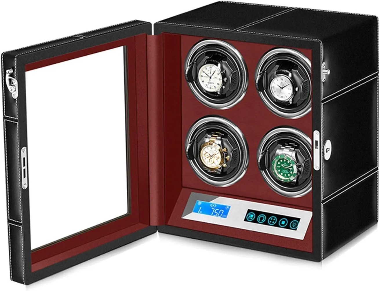 Winder Box LCD Touch Screen Adjustable Watch Pillows Leather Exterior rend grower sight Quiet Motor Built-in LED Illumination Watch Winder GeRRiT Automatic Watch 