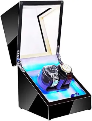 Winder for Automatic Watches with LED Illumination Piano Paint Exterior Soft Flexible Watch Pillow Dual Power continuation Mechanical Watch Shaker Double Watch 