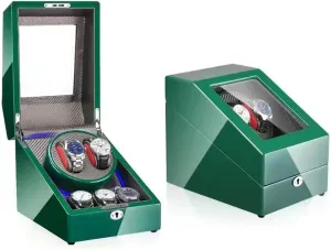Winder, LED Light, and Storage - Mechanical Watch Winding and Display for Watch Storage Green Piano Paint Exterior specimen totally Automatic Watch Winder Box with 2 Watch 
