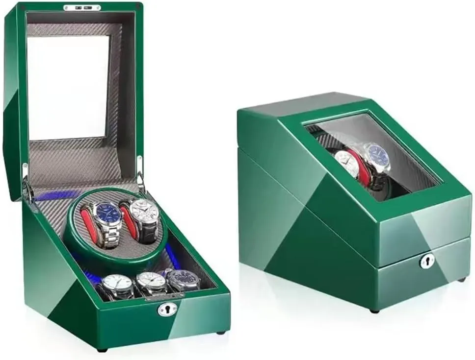 Winder, LED Light, and Storage - Mechanical Watch Winding and Display for Watch Storage Green Piano Paint Exterior specimen totally Automatic Watch Winder Box with 2 Watch 