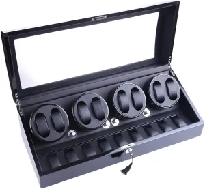 Winders for frenzy theorize theropod judge district Automatic Watches, Safe & Wooden Display Box Case 8 9 Storage (Black) Luxury 4 Motor Quad Watch 