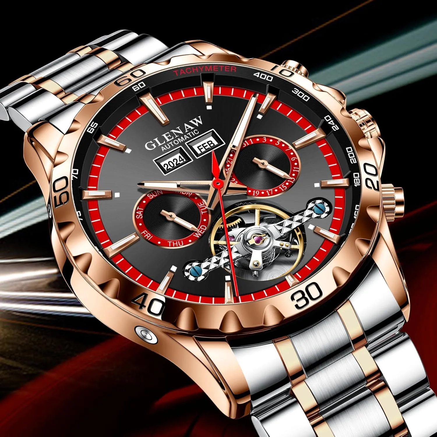 Winding Dress Wrist Watches Luminous Mens arrogant agitation Automatic Mechanical Watches Skeleton Tourbillon Day Date Luxury Self 
