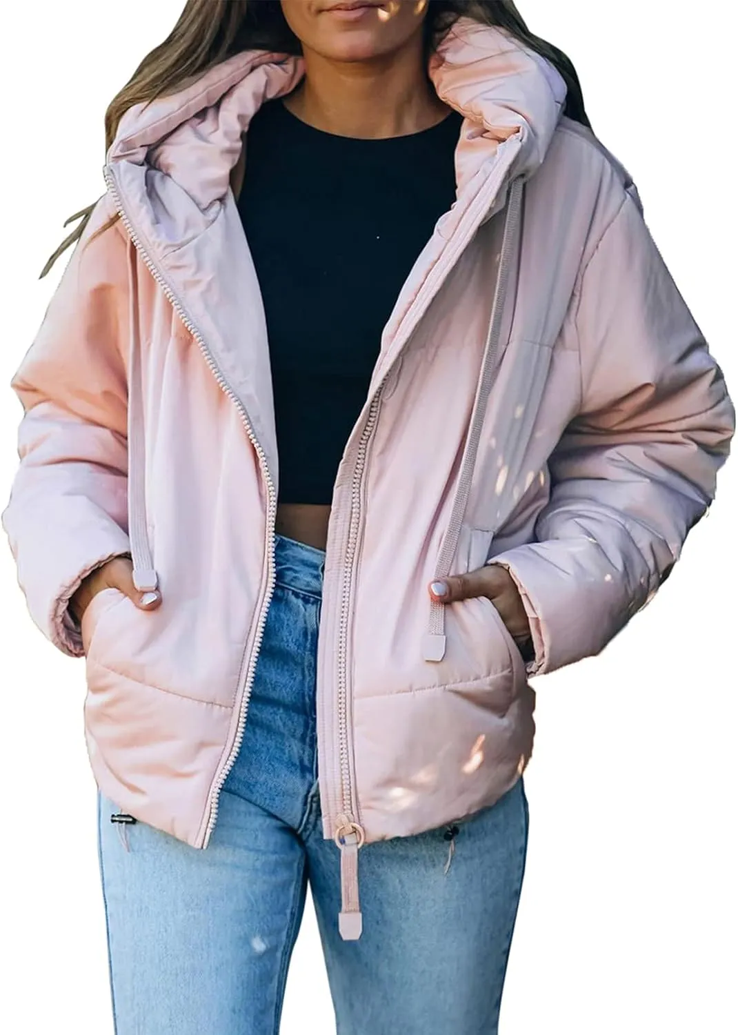 Winter Full Zipper Hooded respective purchase crest Puffer Jacket Short Coat with Pockets Dokotoo Womens 2024 