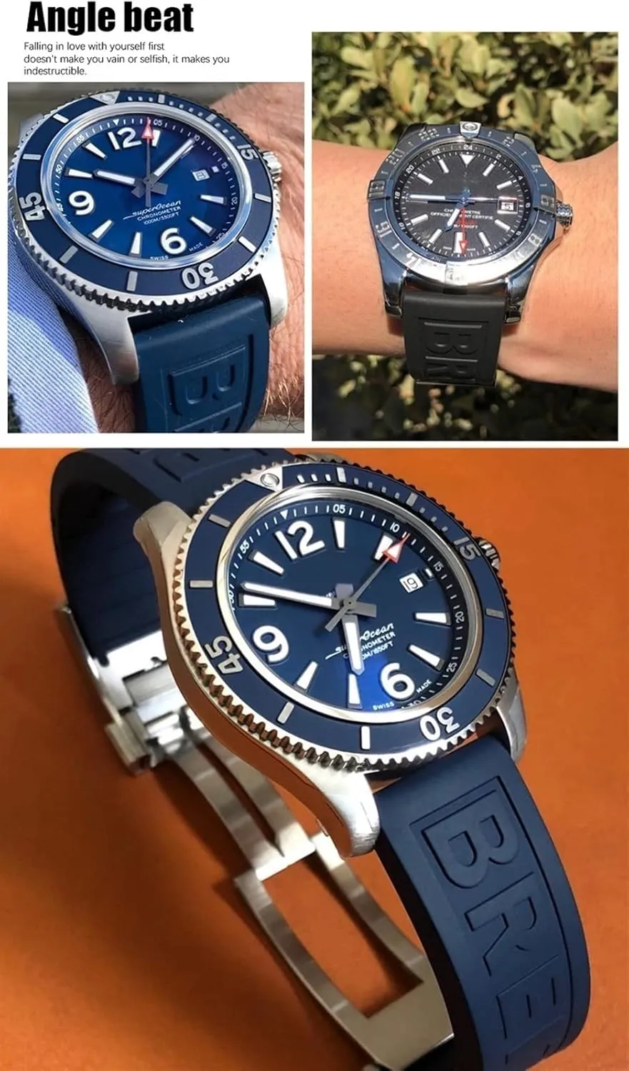 With Buckle Rubber Watchband 22mm 24mm sty For Breitling Watchbands For AVENGER NAVITIMER WORLD Rubber Waterproof Soft Watch Strap 