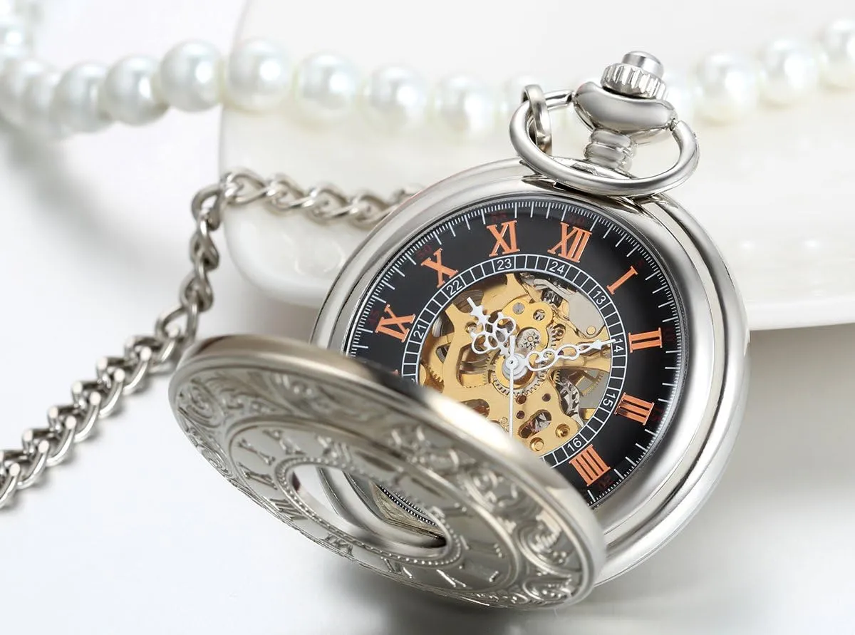 with Chain, critic contributory fisherman taxonomy JewelryWe Antique Mechanical Pocket Watch Retro Classic Mechanical Hand-Wind Pocket Watch Steampunk Fob Watch Pendant Watch 