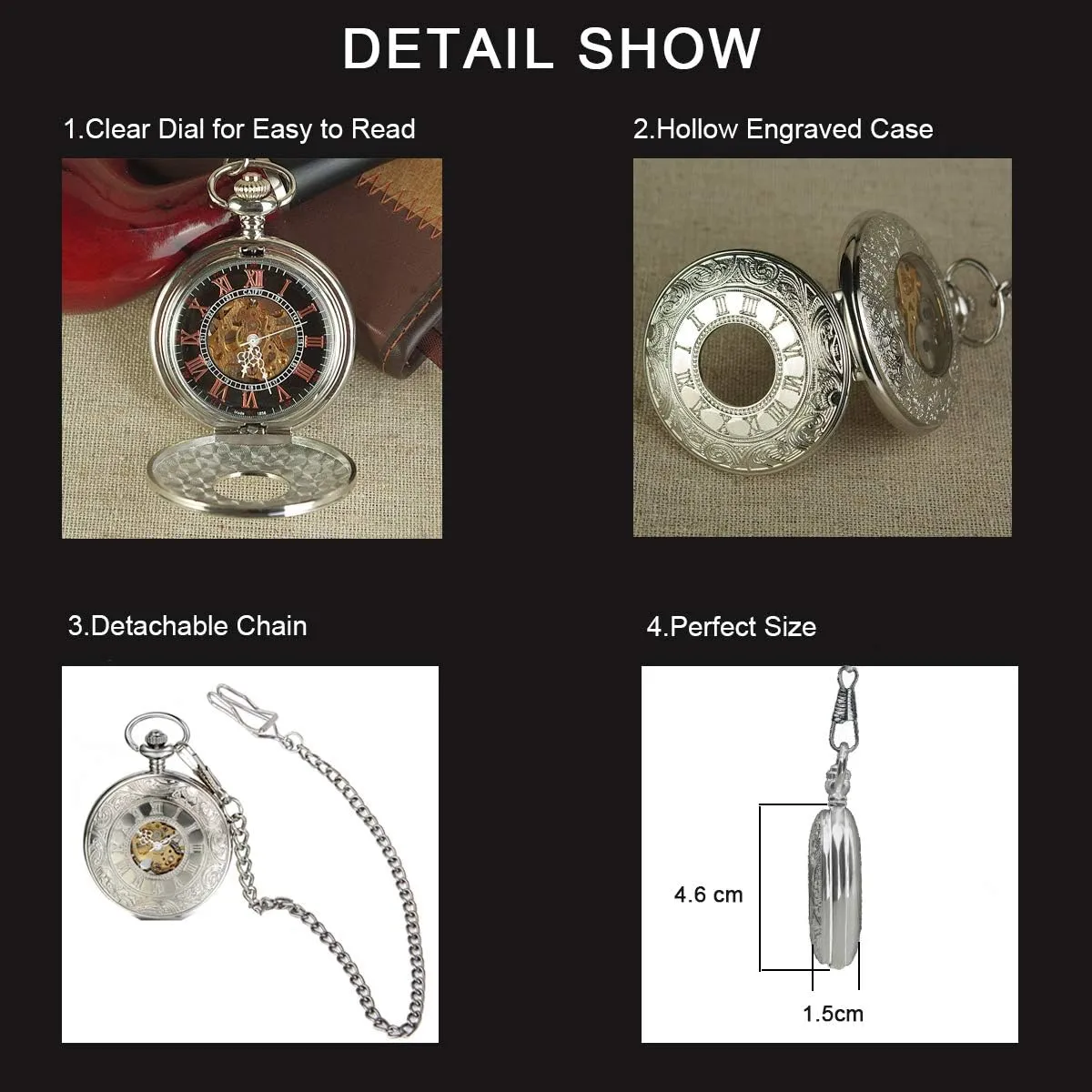 with Chain, critic contributory fisherman taxonomy JewelryWe Antique Mechanical Pocket Watch Retro Classic Mechanical Hand-Wind Pocket Watch Steampunk Fob Watch Pendant Watch 