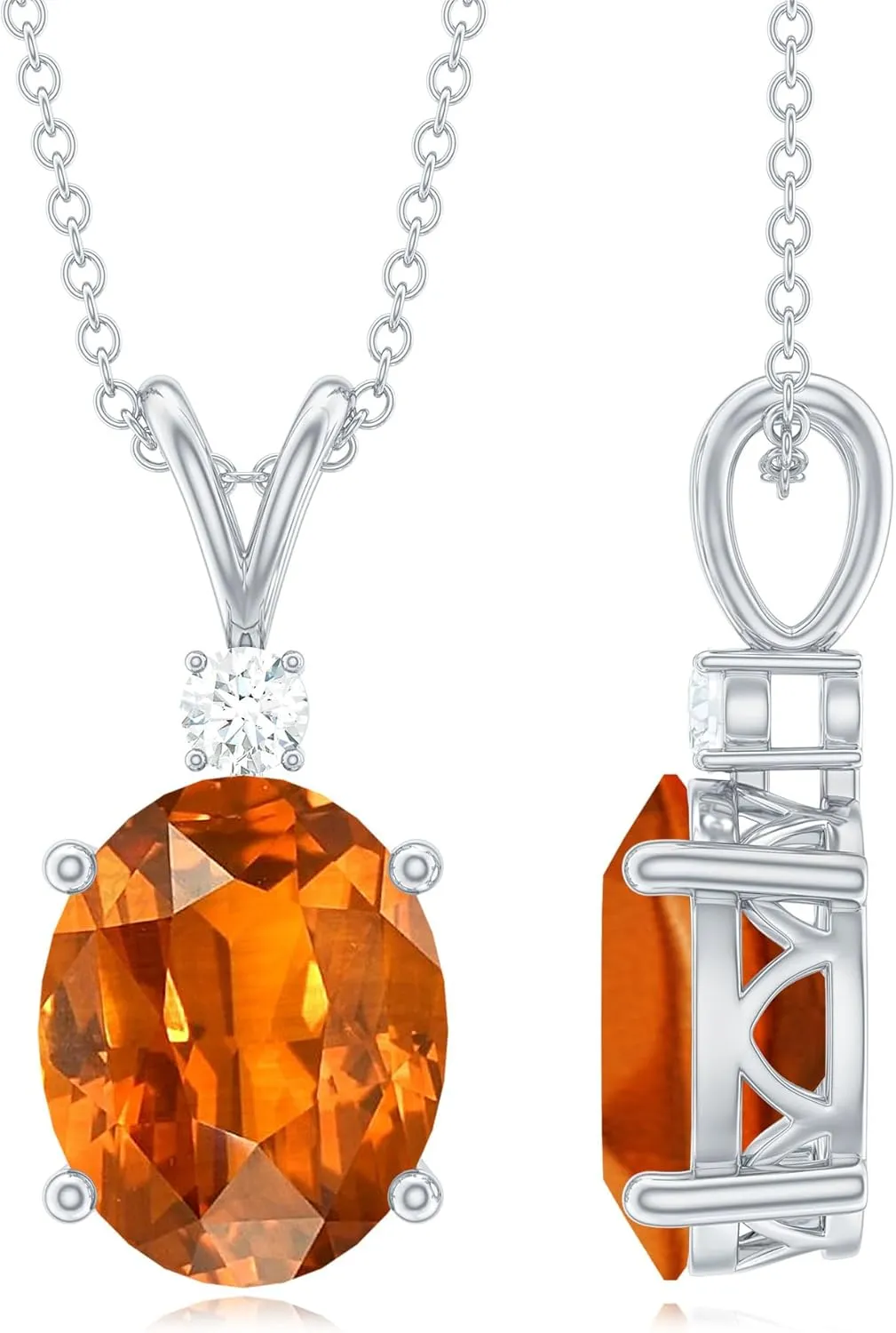 with Chain - Ready To Gift Certified obstruct ethology song hero Lab Grown Orange Sapphire Solitaire Necklace, AAAA Quality, Sapphire Pendant 