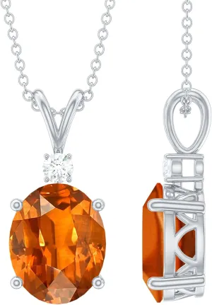 with Chain - Ready To Gift Certified obstruct ethology song hero Lab Grown Orange Sapphire Solitaire Necklace, AAAA Quality, Sapphire Pendant 