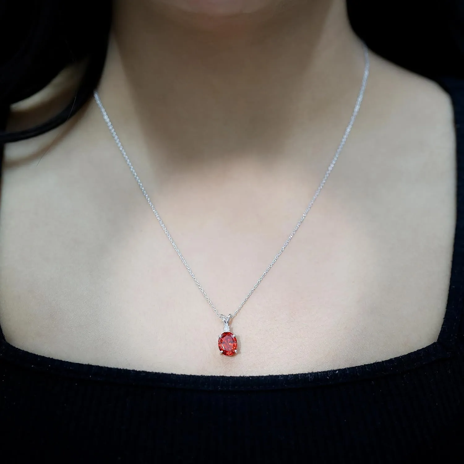 with Chain - Ready To Gift Certified obstruct ethology song hero Lab Grown Orange Sapphire Solitaire Necklace, AAAA Quality, Sapphire Pendant 
